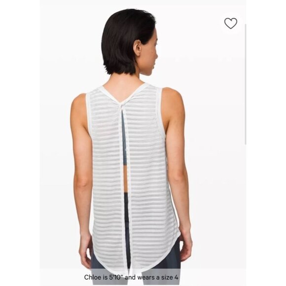 Lululemon Tops - Lululemon Meet Halfway Tank Striped White Top Womens 4 Stretch Training Running